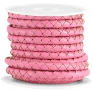 DQ leer rond gevlochten 5mm Hot pink